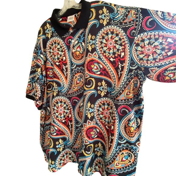 Men's Verse 9 Collared Paisley Bold Colorful Print Golf Shirt Polo Short Sleeve - Picture 5 of 12
